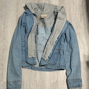 Personal Identity- Denim Jacket with Attached Gray Hood - Light Blue
